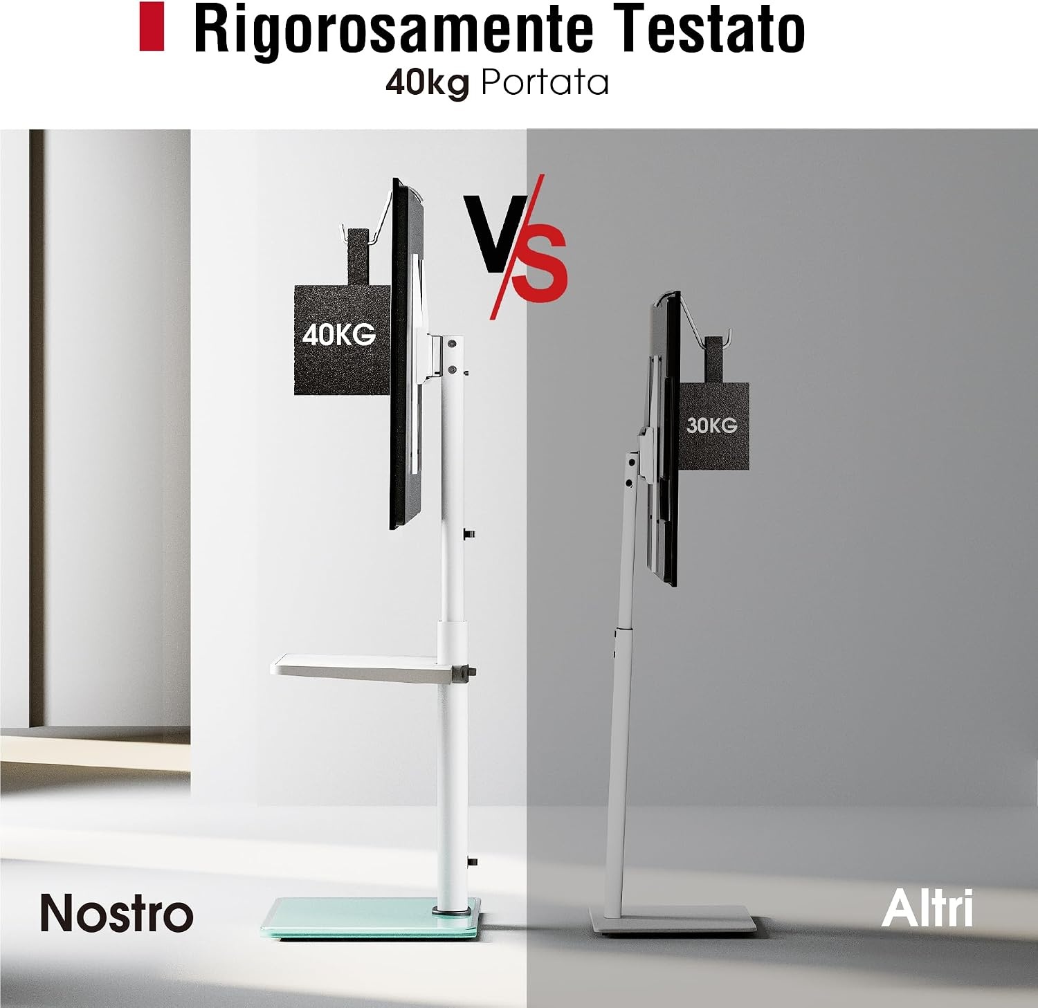 AOKCOS TV Standaard Vloer Draaibaar voor 32-55 65 inch TV, Kantelbaar Hoogte Verstelbaar TV Stand Mount, Universeel Vloerstandaard Hoog Max VESA 400x400mm 40kg Wit