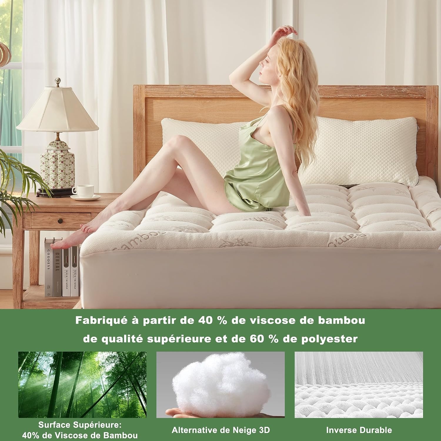 BEDLORE Matrastopper Bamboe/Polyester 160x200 cm Beige - 34% Korting