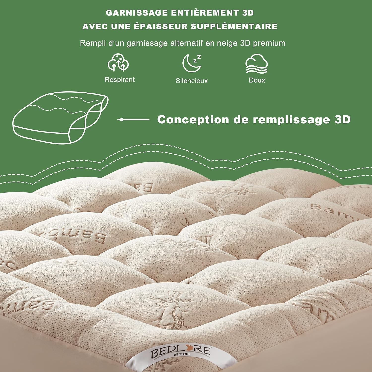 BEDLORE Matrastopper Bamboe/Polyester 160x200 cm Beige - 34% Korting