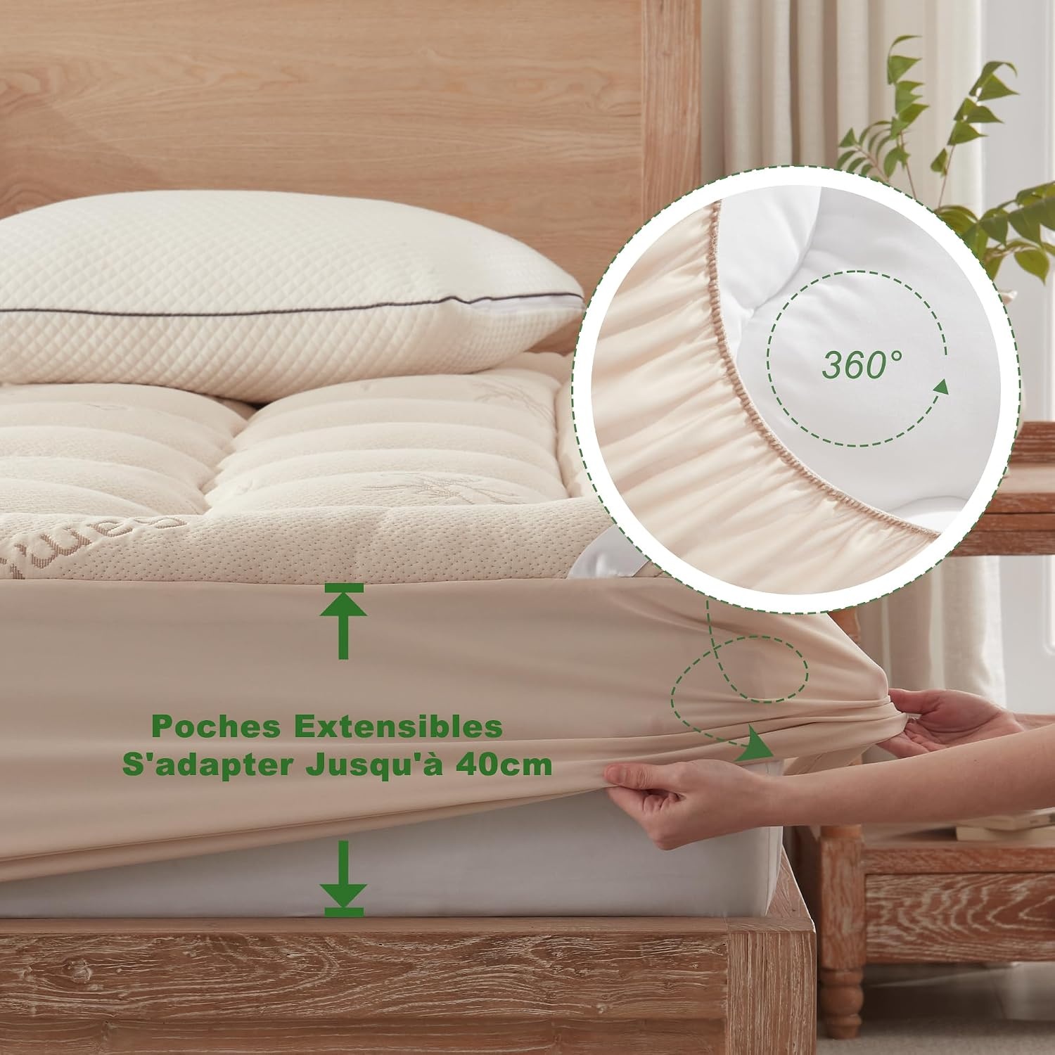 BEDLORE Matrastopper Bamboe/Polyester 160x200 cm Beige - 34% Korting