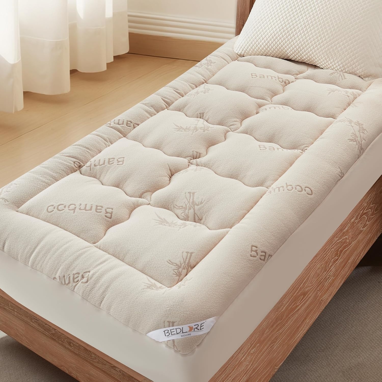 BEDLORE Matrastopper Bamboe/Polyester 160x200 cm Beige - 34% Korting