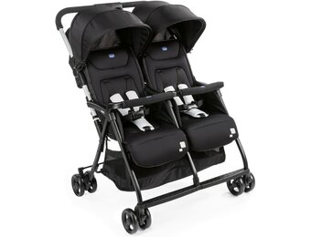 Chicco - Ohlala Twin Dubbele Buggy - Opvouwbare Duo-Kinderwagen - Ultralicht En Compact - Uitschuifbare Kap - Vanaf Geboorte Tot 15 kg - Black Night