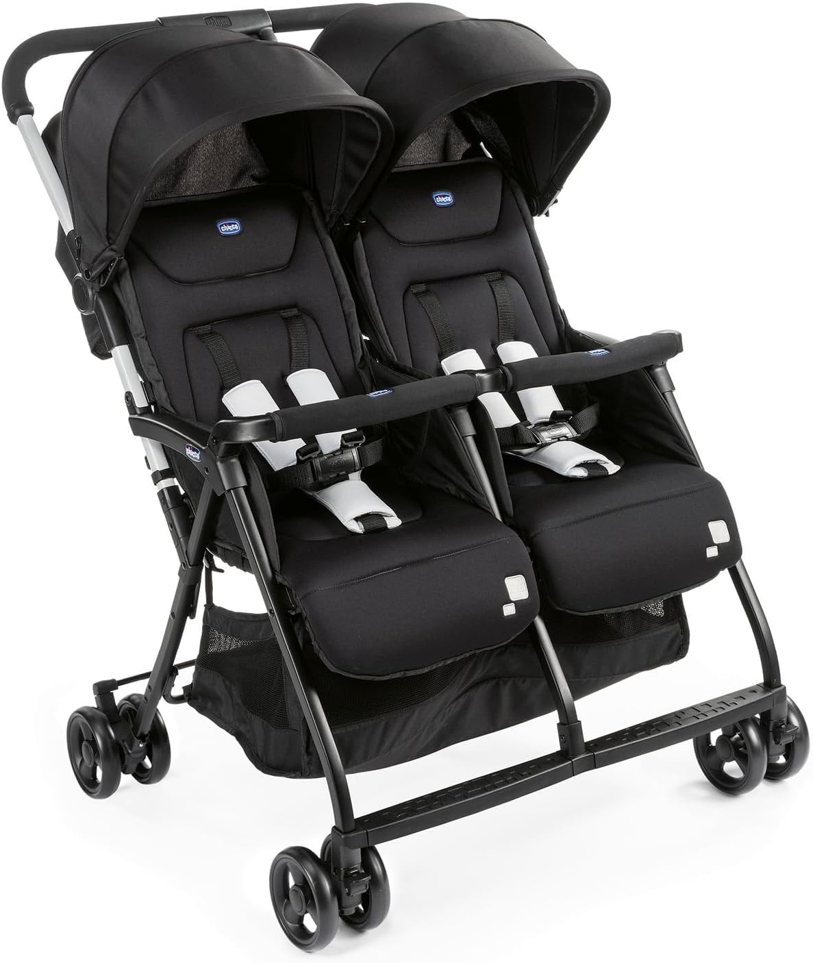 Chicco - Ohlala Twin Dubbele Buggy - Opvouwbare Duo-Kinderwagen - Ultralicht En Compact - Uitschuifbare Kap - Vanaf Geboorte Tot 15 kg - Black Night