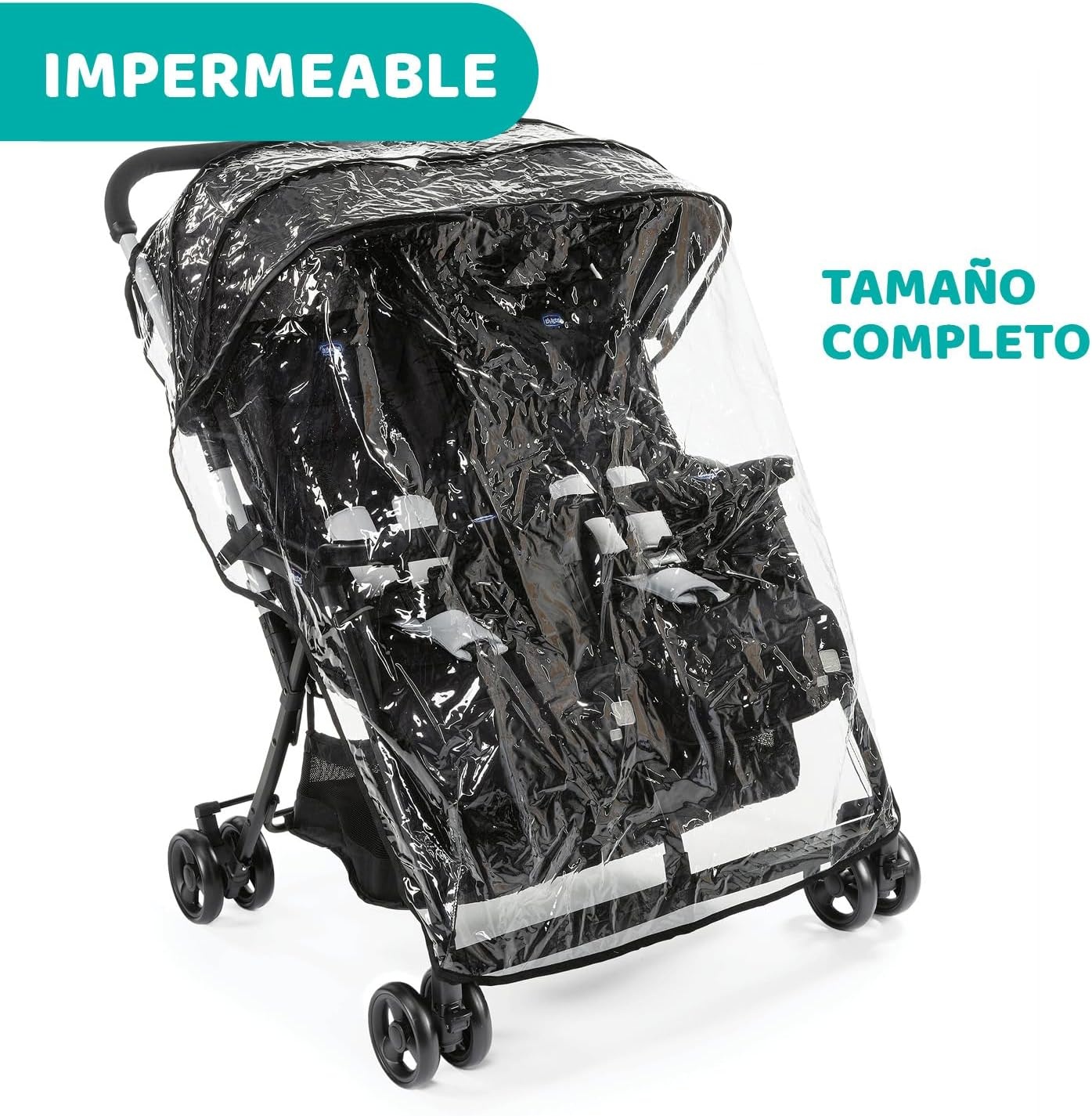 Chicco - Ohlala Twin Dubbele Buggy - Opvouwbare Duo-Kinderwagen - Ultralicht En Compact - Uitschuifbare Kap - Vanaf Geboorte Tot 15 kg - Black Night
