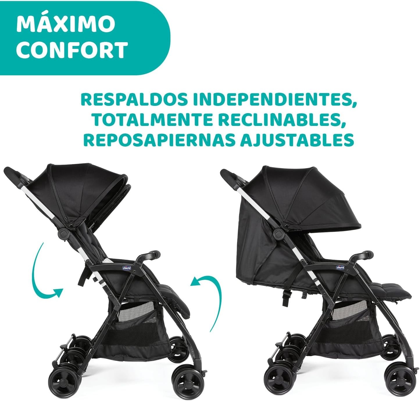 Chicco - Ohlala Twin Dubbele Buggy - Opvouwbare Duo-Kinderwagen - Ultralicht En Compact - Uitschuifbare Kap - Vanaf Geboorte Tot 15 kg - Black Night