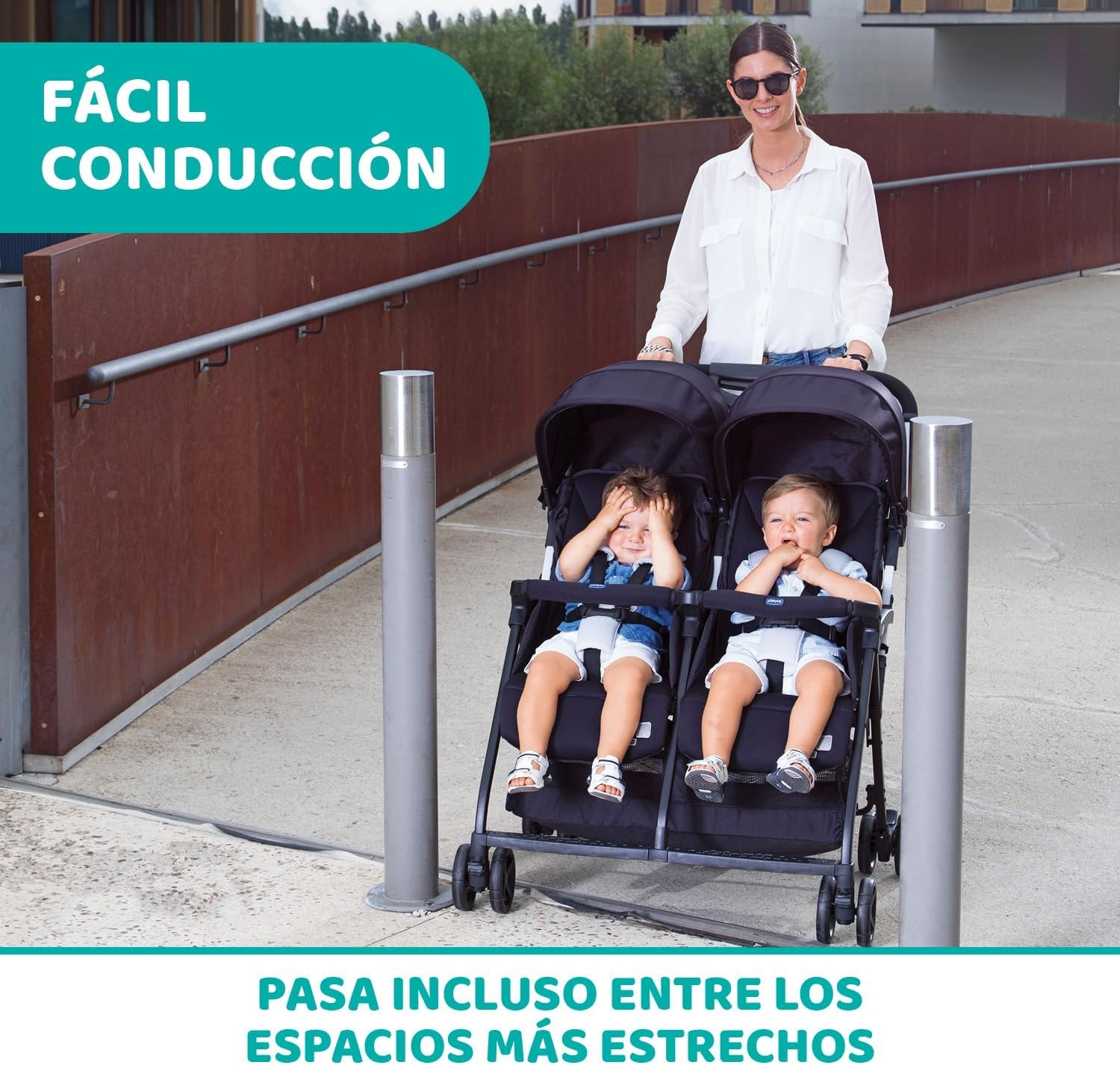 Chicco - Ohlala Twin Dubbele Buggy - Opvouwbare Duo-Kinderwagen - Ultralicht En Compact - Uitschuifbare Kap - Vanaf Geboorte Tot 15 kg - Black Night