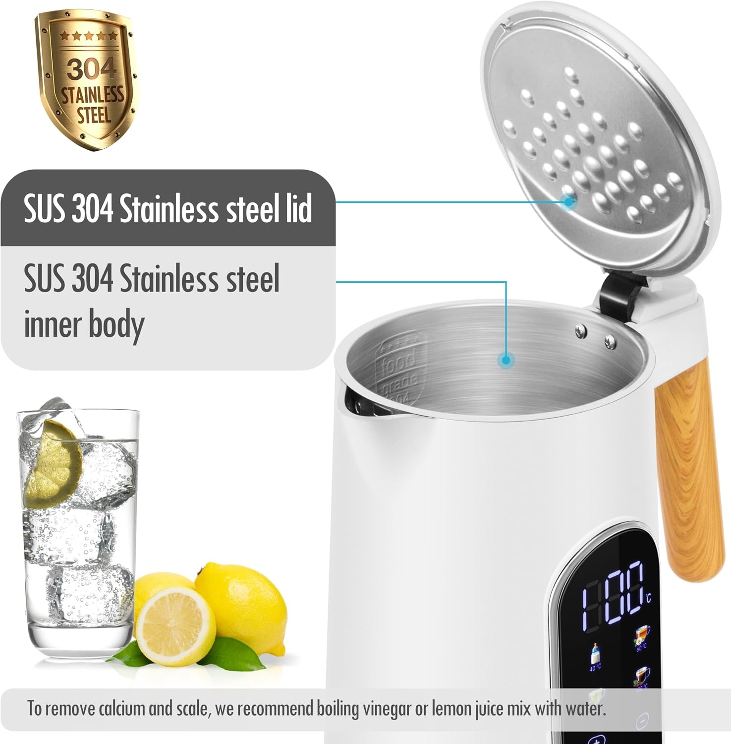 ForMe Waterkoker 1,7 liter - Wit - Instelbare temperatuur 40-100°C - Digitaal display