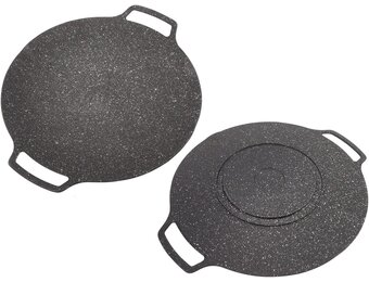 Koreaanse grillpan, ronde grillpan met antiaanbaklaag voor Koreaanse barbecue, ronde grillplaat met handvat, multifunctionele kookplaat (universeel model 36 cm) - Maat Universal Model 36cm