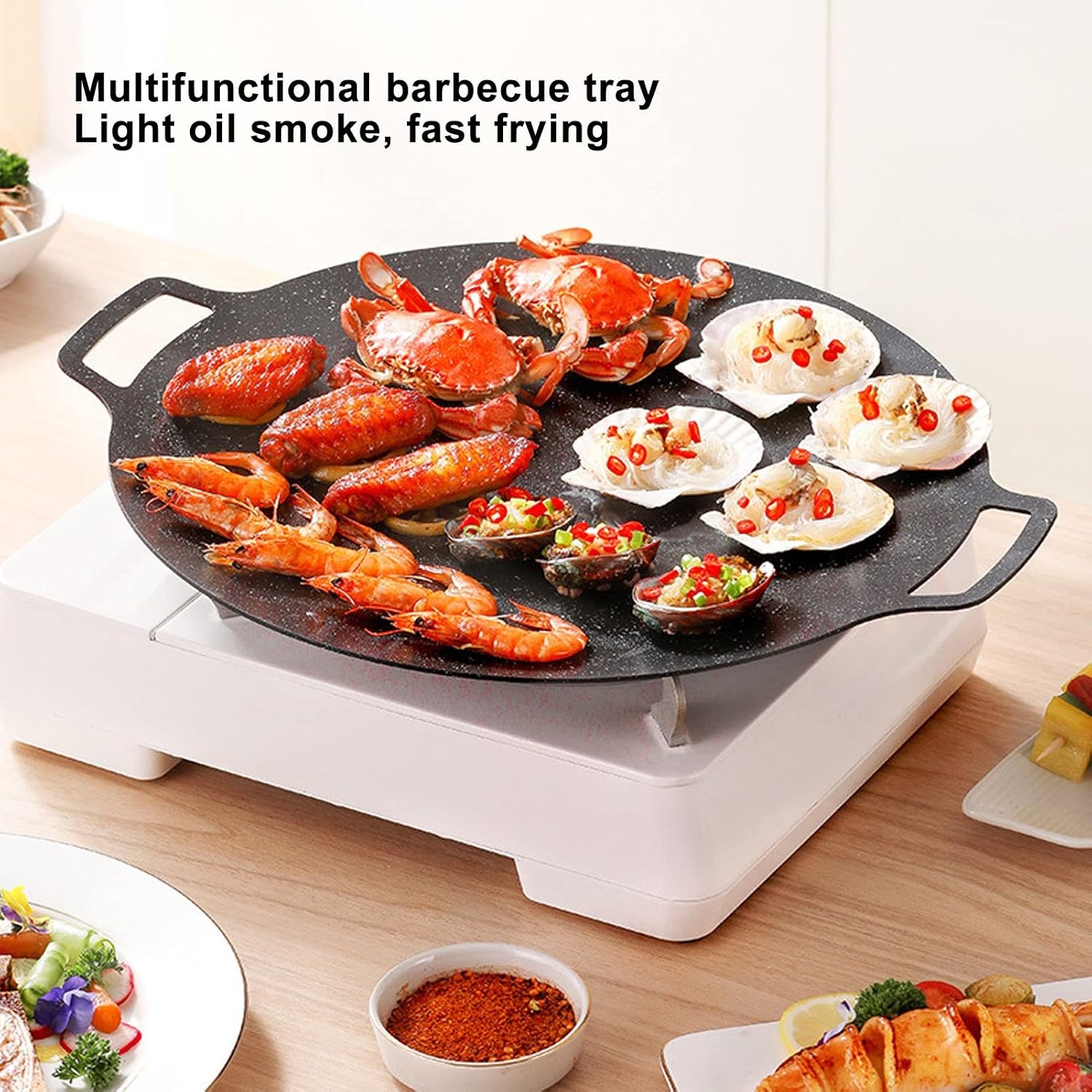 Koreaanse grillpan, ronde grillpan met antiaanbaklaag voor Koreaanse barbecue, ronde grillplaat met handvat, multifunctionele kookplaat (universeel model 36 cm) - Maat Universal Model 36cm