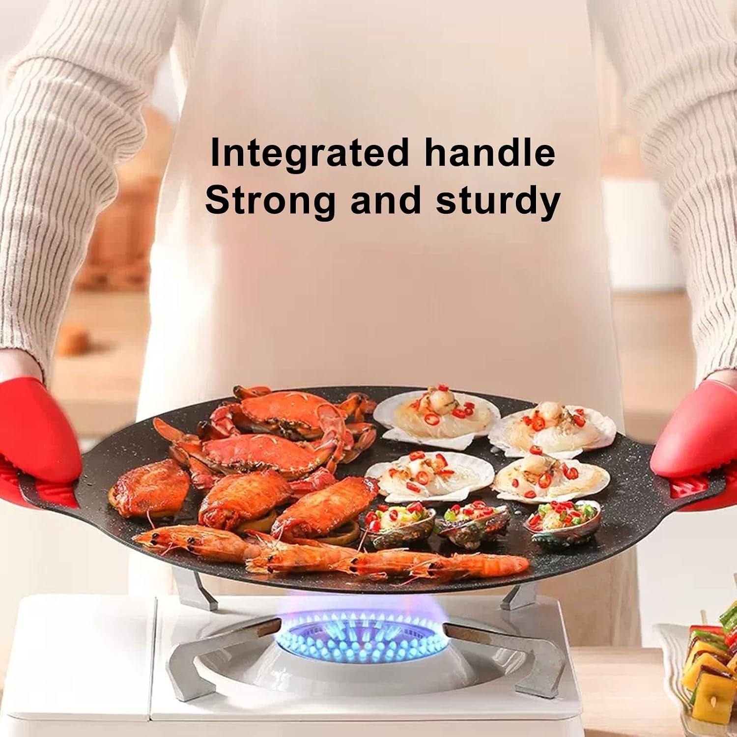 Koreaanse grillpan, ronde grillpan met antiaanbaklaag voor Koreaanse barbecue, ronde grillplaat met handvat, multifunctionele kookplaat (universeel model 36 cm) - Maat Universal Model 36cm