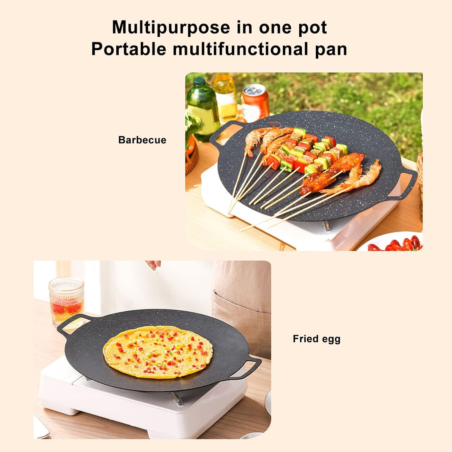 Koreaanse grillpan, ronde grillpan met antiaanbaklaag voor Koreaanse barbecue, ronde grillplaat met handvat, multifunctionele kookplaat (universeel model 36 cm) - Maat Universal Model 36cm