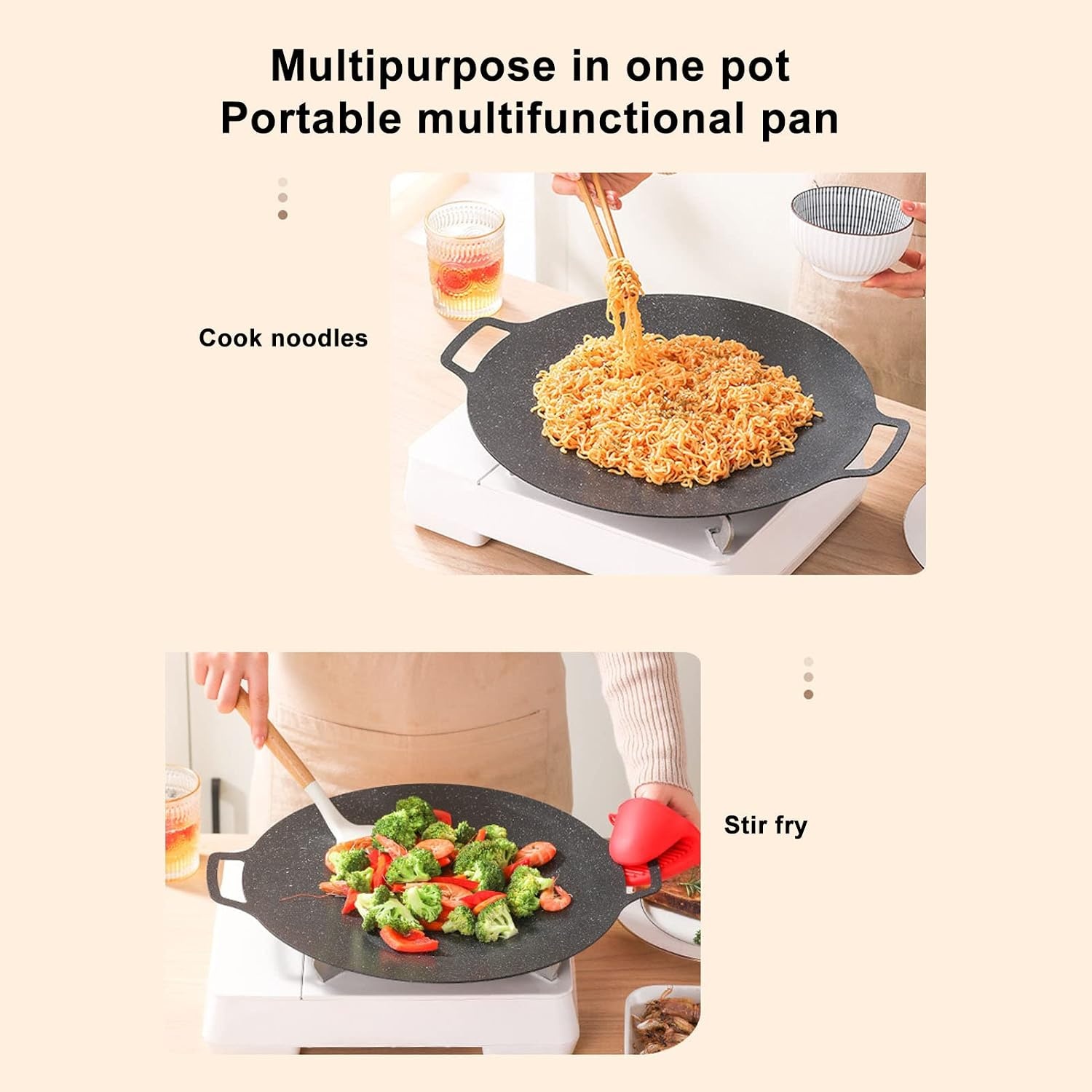 Koreaanse grillpan, ronde grillpan met antiaanbaklaag voor Koreaanse barbecue, ronde grillplaat met handvat, multifunctionele kookplaat (universeel model 36 cm) - Maat Universal Model 36cm
