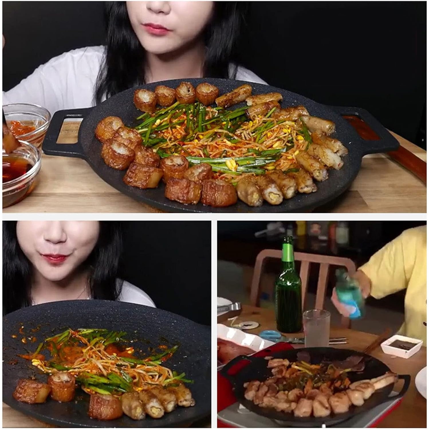 Koreaanse grillpan, ronde grillpan met antiaanbaklaag voor Koreaanse barbecue, ronde grillplaat met handvat, multifunctionele kookplaat (universeel model 36 cm) - Maat Universal Model 36cm