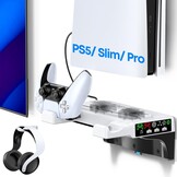 PS5 Wandmontagekit met koelventilator en laadstation, PS5-plank zwevende houder voor PlayStation 5/Slim/Pro Slim Disc & Digitale console, PS 5 muurbeugel achter tv, PS Five Pro-accessoires