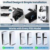 PS5 Wandmontagekit met koelventilator en laadstation, PS5-plank zwevende houder voor PlayStation 5/Slim/Pro Slim Disc & Digitale console, PS 5 muurbeugel achter tv, PS Five Pro-accessoires