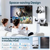 PS5 Wandmontagekit met koelventilator en laadstation, PS5-plank zwevende houder voor PlayStation 5/Slim/Pro Slim Disc & Digitale console, PS 5 muurbeugel achter tv, PS Five Pro-accessoires