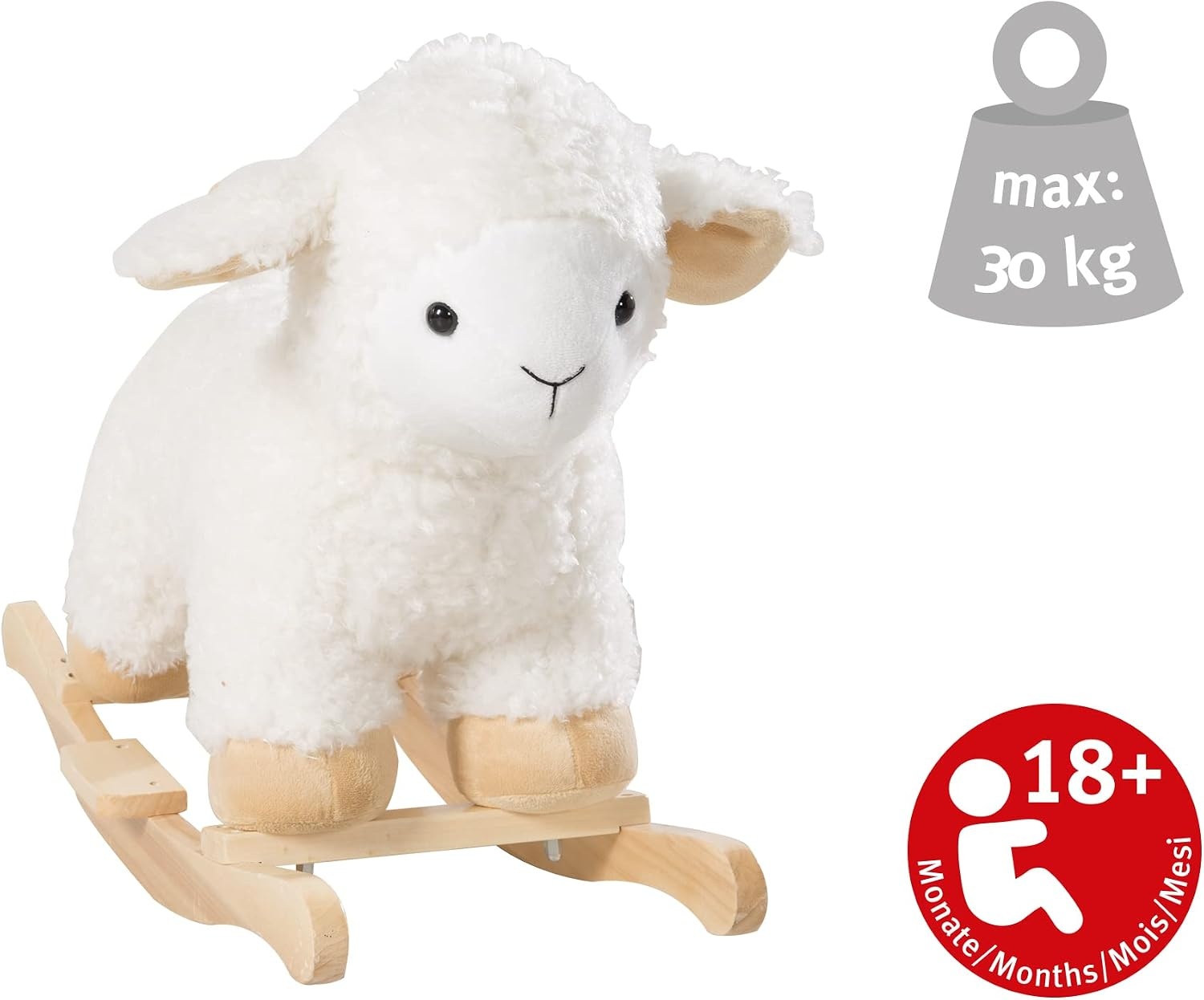 Roba Schommelschaap, schommeldier 'schap' met zachte stoffen bekleding, schommelstoel voor peuters, schommelspeelgoed vanaf 18 maanden