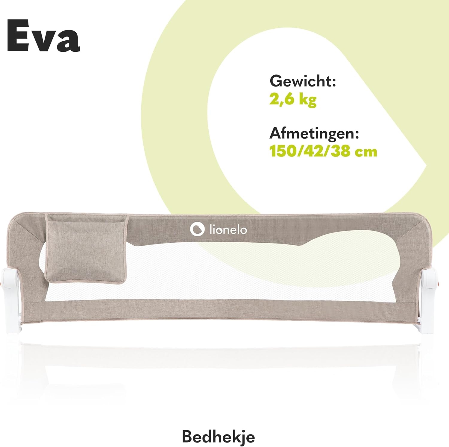 LIONELO Eva Bedhekje 150 x 42 cm – Veilig Bedhek met StandSafe Blokkade, Secure Belt Riemen – 180° Opvouwbaar – Duurzaam Aluminium Frame – Voor Baby, Peuters en Kinderen – Gemakkelijk te Monteren