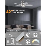 Ohniyou Plafondventilator met verlichting 42 inch - Zilver - Inclusief Afstandsbediening en App-bediening
