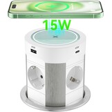 HANNELORE Inbouw stekkerdoos uitschuifbaar - 4 stopcontacten - USB-C 75W - Draadloos opladen - Wit