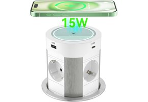 Uitschuifbare stekkerdoos Wit | 4 stopcontacten | 75W USB-C PD | Draadloos laden | -41%