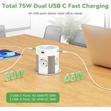 HANNELORE Inbouw stekkerdoos uitschuifbaar - 4 stopcontacten - USB-C 75W - Draadloos opladen - Wit