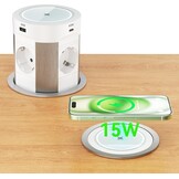 HANNELORE Inbouw stekkerdoos uitschuifbaar - 4 stopcontacten - USB-C 75W - Draadloos opladen - Wit