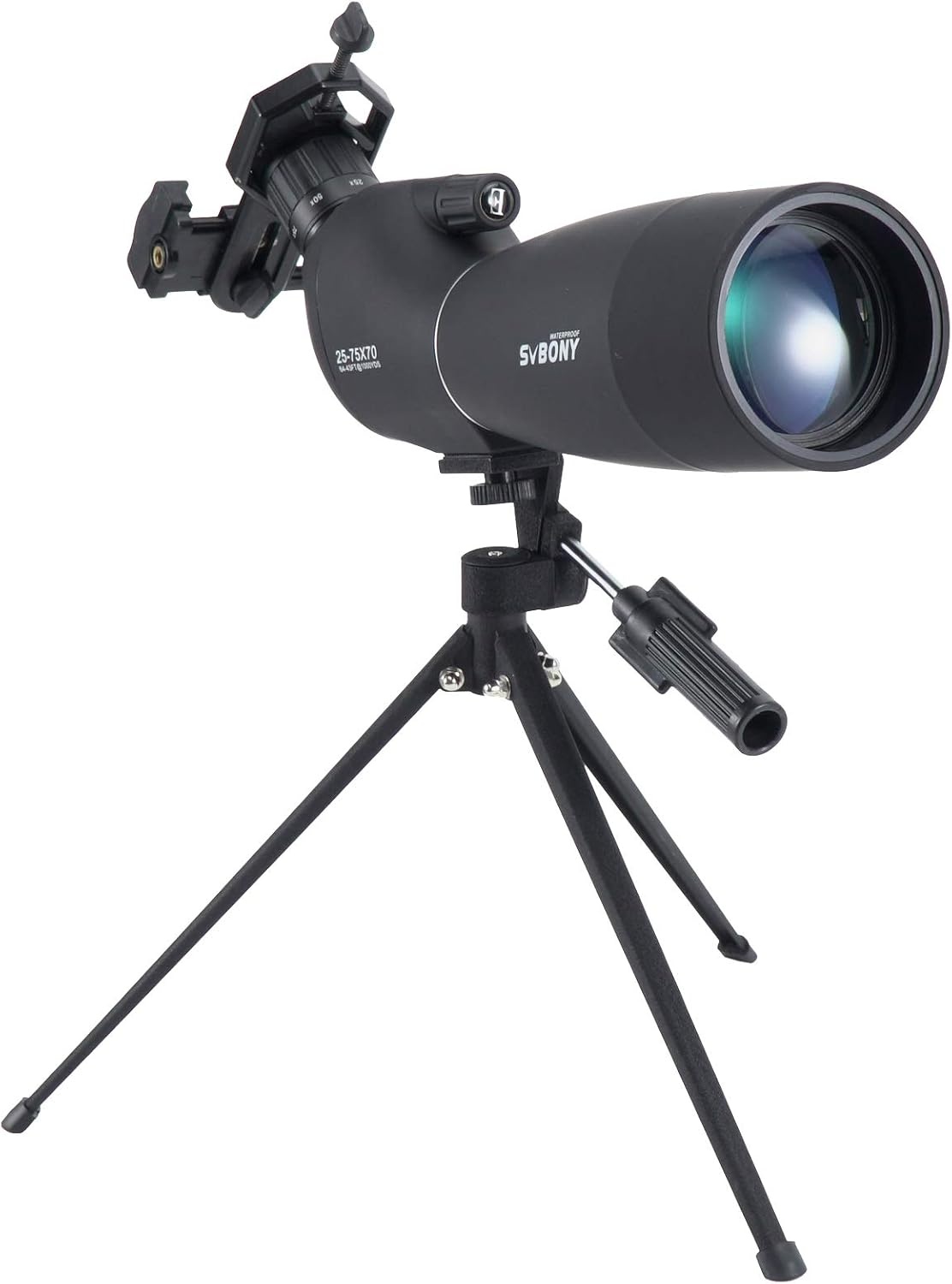 Svbony SV28 Spotting Scope 25-75x70, BAK4 Prism MC Optiek Monoculair met Statief Telefoon Adapter 45 Gebogen Oculair Spotting Scope voor het observeren van vogels (zwart)