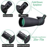 Svbony SV28 Spotting Scope 25-75x70, BAK4 Prism MC Optiek Monoculair met Statief Telefoon Adapter 45 Gebogen Oculair Spotting Scope voor het observeren van vogels (zwart)