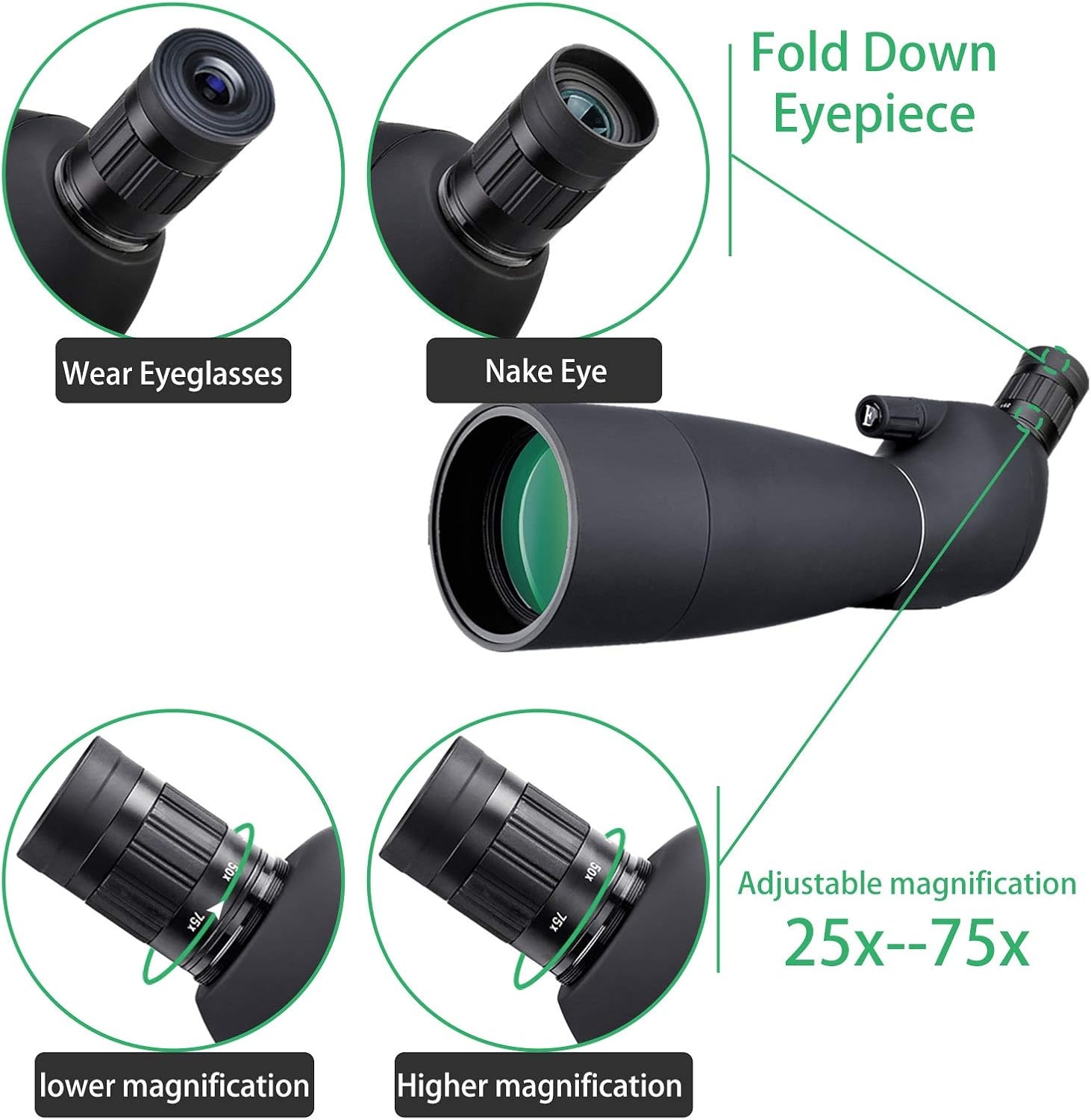 Svbony SV28 Spotting Scope 25-75x70, BAK4 Prism MC Optiek Monoculair met Statief Telefoon Adapter 45 Gebogen Oculair Spotting Scope voor het observeren van vogels (zwart)