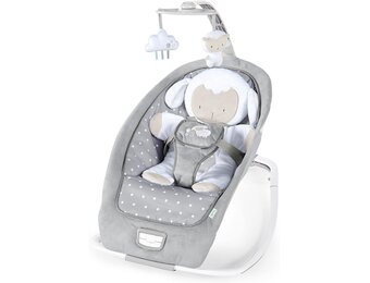 Ingenuity 2-in-1 lichtgewicht schommelstoel van baby tot peuter en wipstoel – speelmat voor buikligging, trillingen en geluiden, 0–30 maanden tot 18,1 kg (Cuddle Lamb)