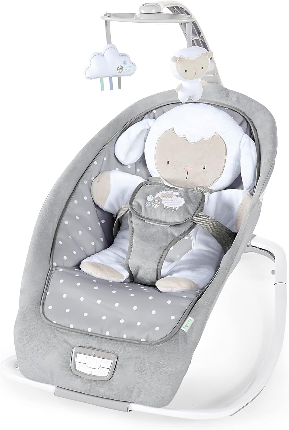 Ingenuity 2-in-1 lichtgewicht schommelstoel van baby tot peuter en wipstoel – speelmat voor buikligging, trillingen en geluiden, 0–30 maanden tot 18,1 kg (Cuddle Lamb)