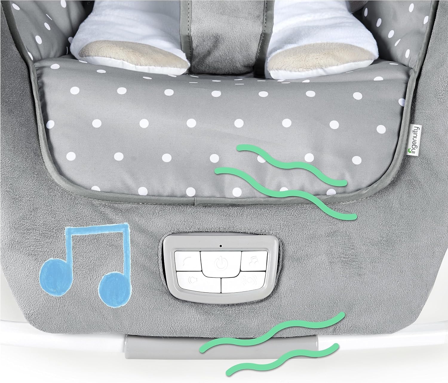 Ingenuity 2-in-1 lichtgewicht schommelstoel van baby tot peuter en wipstoel – speelmat voor buikligging, trillingen en geluiden, 0–30 maanden tot 18,1 kg (Cuddle Lamb)