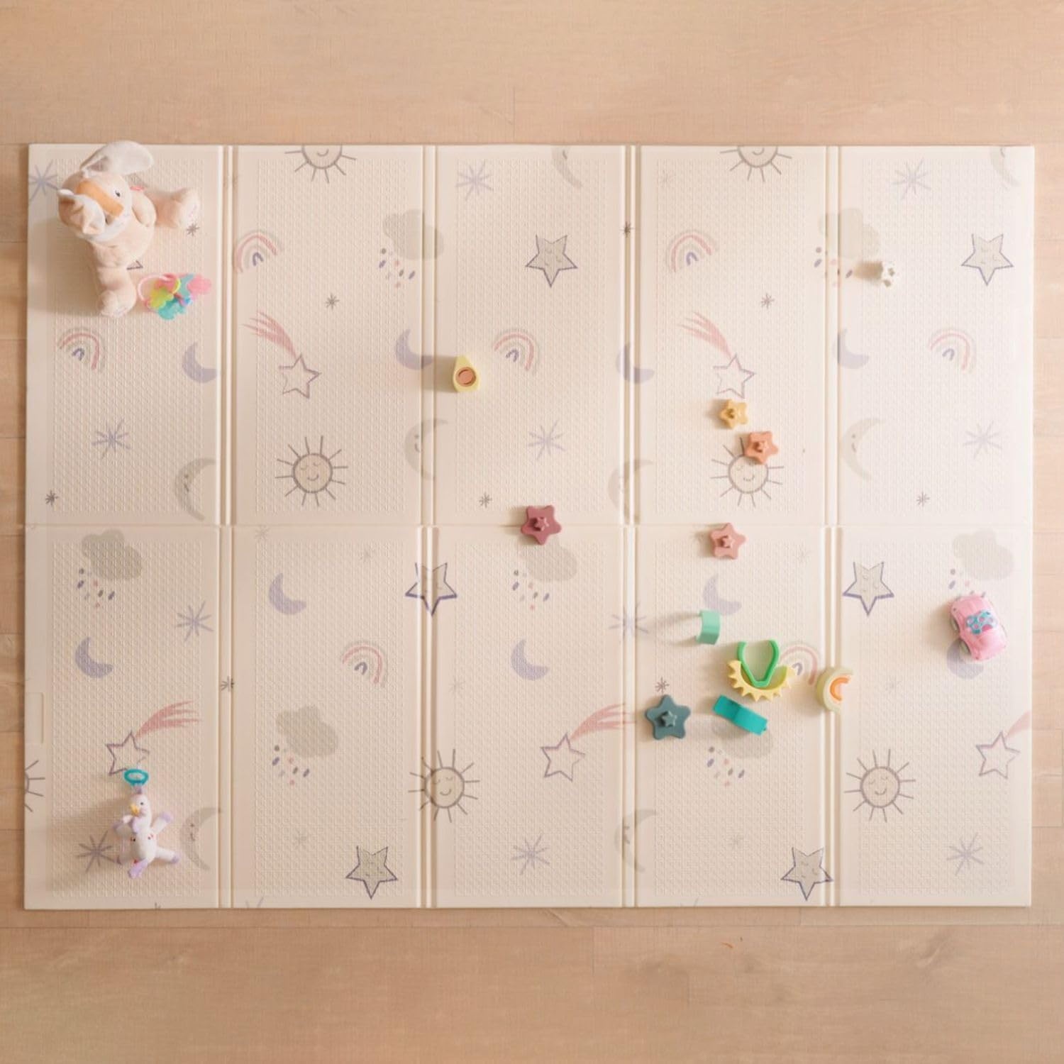 Nuby Omkeerbare babyvloermat, 195,6 x 147,3 cm, opvouwbare en lichte babyspeelmat voor op de vloer, gemakkelijk op te bergen en te reizen, sterren en lucht