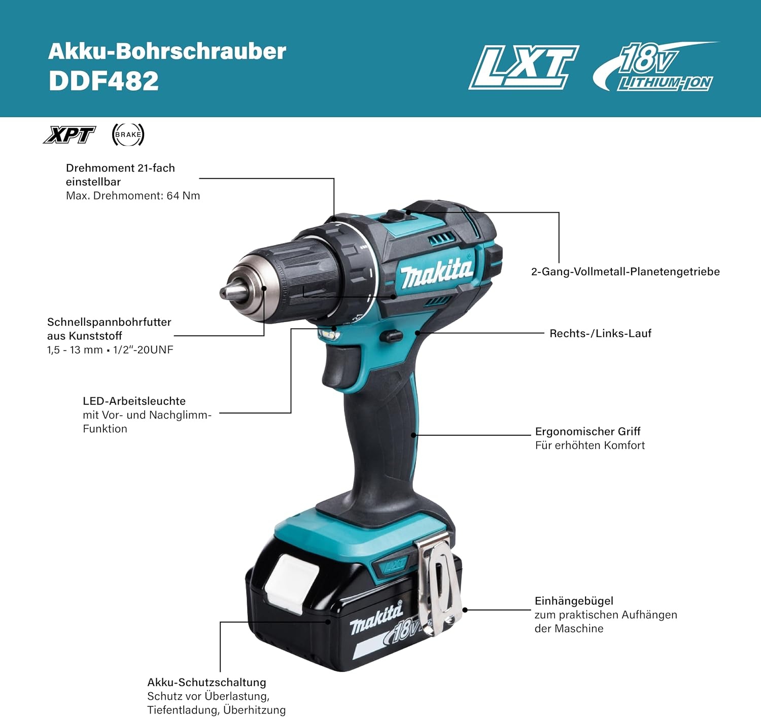 DDF482Z Accuboormachine 18,0 V (zonder accu, zonder oplader)