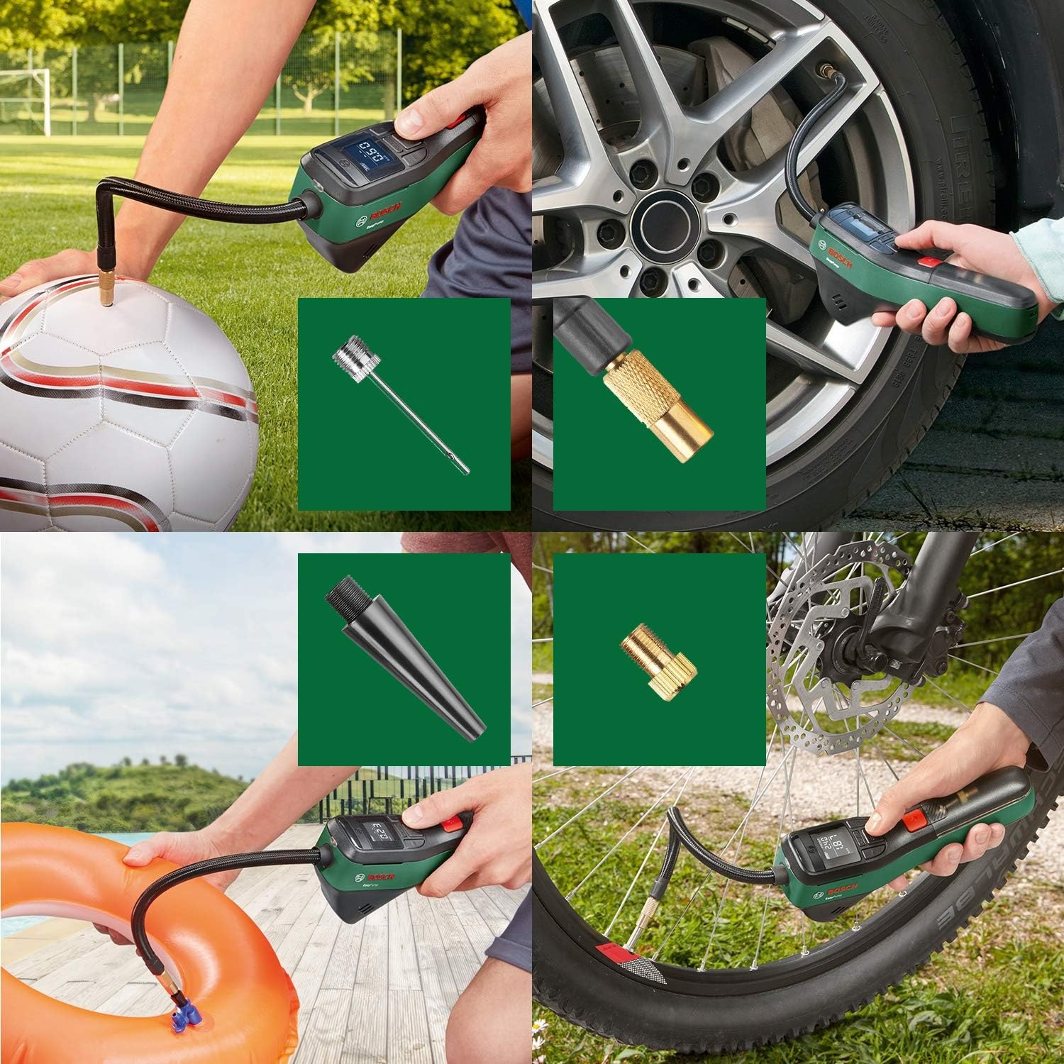 Bosch elektrische fietspomp/luchtpomp/minicompressor EasyPump (3,0 Ah accu, 3,6 volt, automatische stopfunctie, 150 psi, 10,3 bar, led, oplaadbaar via USB-C-kabel, in kartonnen doos)