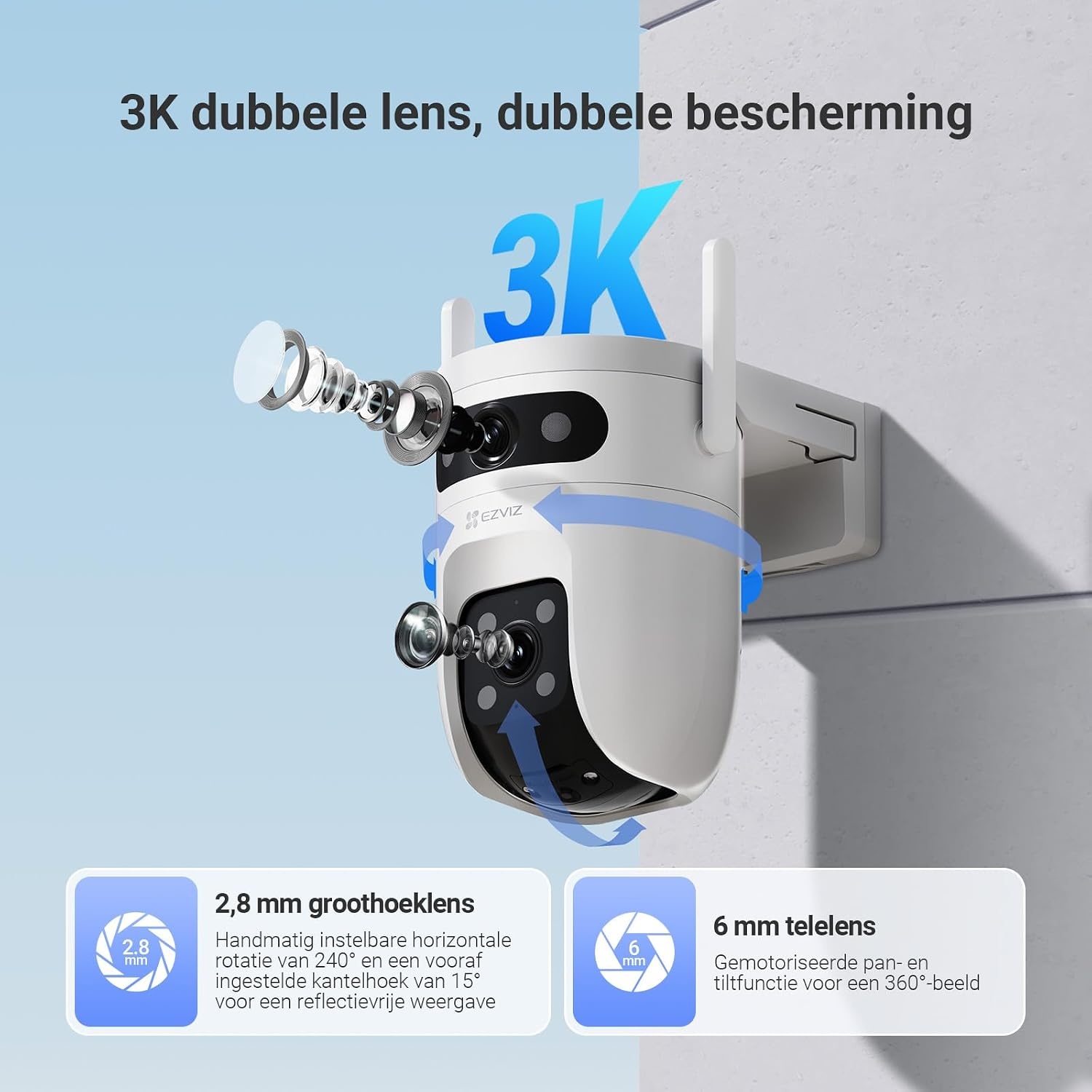 EZVIZ C9c 3K+3K Dual Lens Beveiligingscamera Buiten, Automatische Tracking, Persoons-/Voertuigdetectie, 40M Kleuren Nachtzicht, Tweeweg Audio, Dual-Band Wi-Fi 6, Outdoor Camera Actieve Verdediging