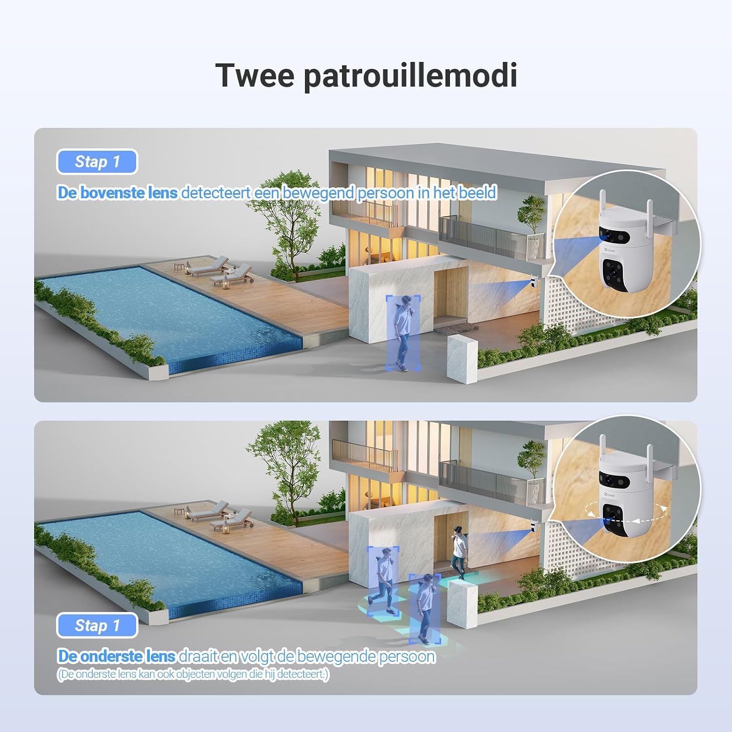 EZVIZ C9c 3K+3K Dual Lens Beveiligingscamera Buiten, Automatische Tracking, Persoons-/Voertuigdetectie, 40M Kleuren Nachtzicht, Tweeweg Audio, Dual-Band Wi-Fi 6, Outdoor Camera Actieve Verdediging