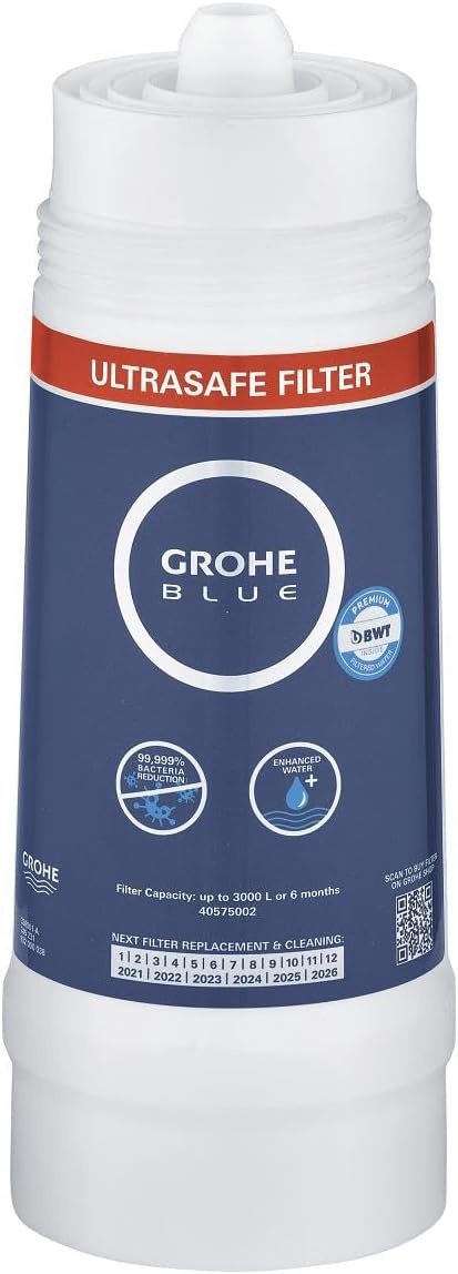 GROHE Blue UltraSafe, 40575002 Filterpatroon, inhoud 3000 liter, filtert bacteriën en microplastic, vermindert storende stoffen