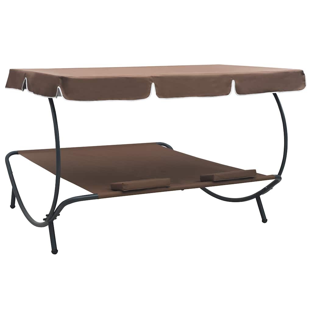 vidaXL Loungebed met luifel en kussens bruin