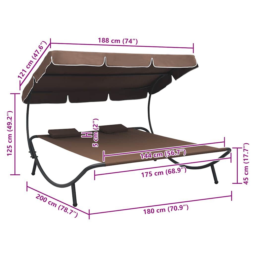 vidaXL Loungebed met luifel en kussens bruin