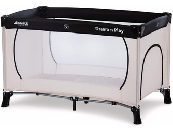 Hauck Dream N Play Plus Reisbed, 120 x 60 cm (opgevouwen: 76 x 24 x 23 cm), voor baby's en kinderen vanaf de geboorte tot 15 kg, licht, compact opvouwbaar, antislip, beige/grey