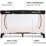 Hauck Dream N Play Plus Reisbed, 120 x 60 cm (opgevouwen: 76 x 24 x 23 cm), voor baby's en kinderen vanaf de geboorte tot 15 kg, licht, compact opvouwbaar, antislip, beige/grey