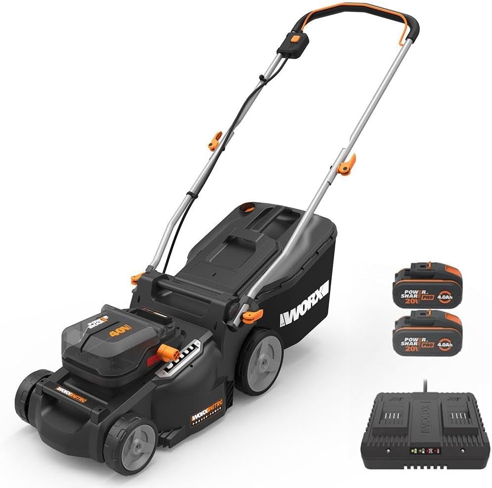 WORX WG737E Nitro Accu-grasmaaier 40 V (2 x 20 V) - krachtige borstelloze motor - 37 cm maaibreedte - 6 maaihoogtes (20-70mm) - 40L grasopvangzak - incl. 2x4Ah accu's & dual-laderapparaat