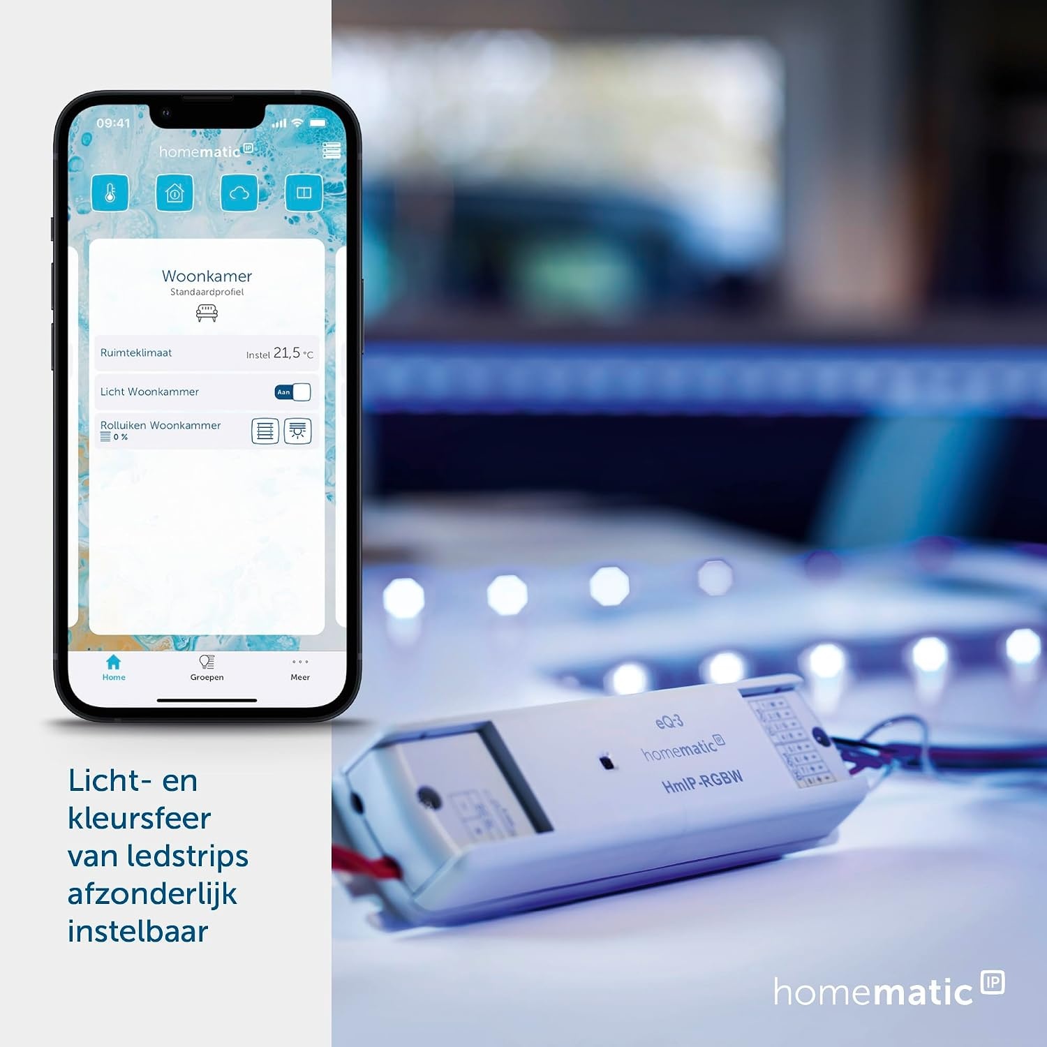 Homematic IP LED Controller – RGBW, wit en gekleurd licht, slimme verlichting, verbindt conventionele lightstrips met Homematic IP, werkt met Alexa en Google Home, 157662A0