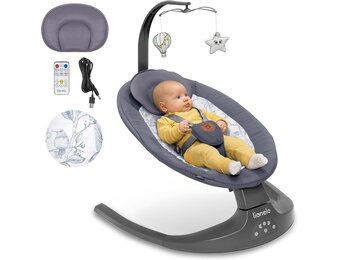 Lionelo Ralf 2-in-1 Babywipstoel en Schommel - Grijs/Wit - Automatisch