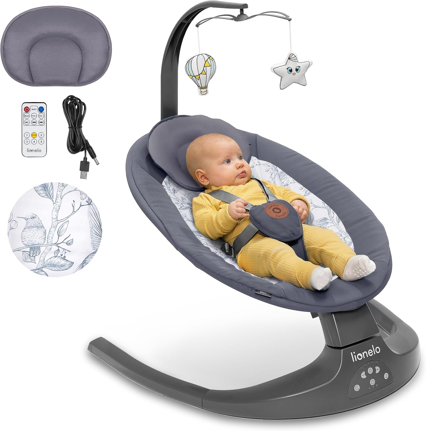 Lionelo Ralf 2-in-1 Babywipstoel en Schommel - Grijs/Wit - Automatisch