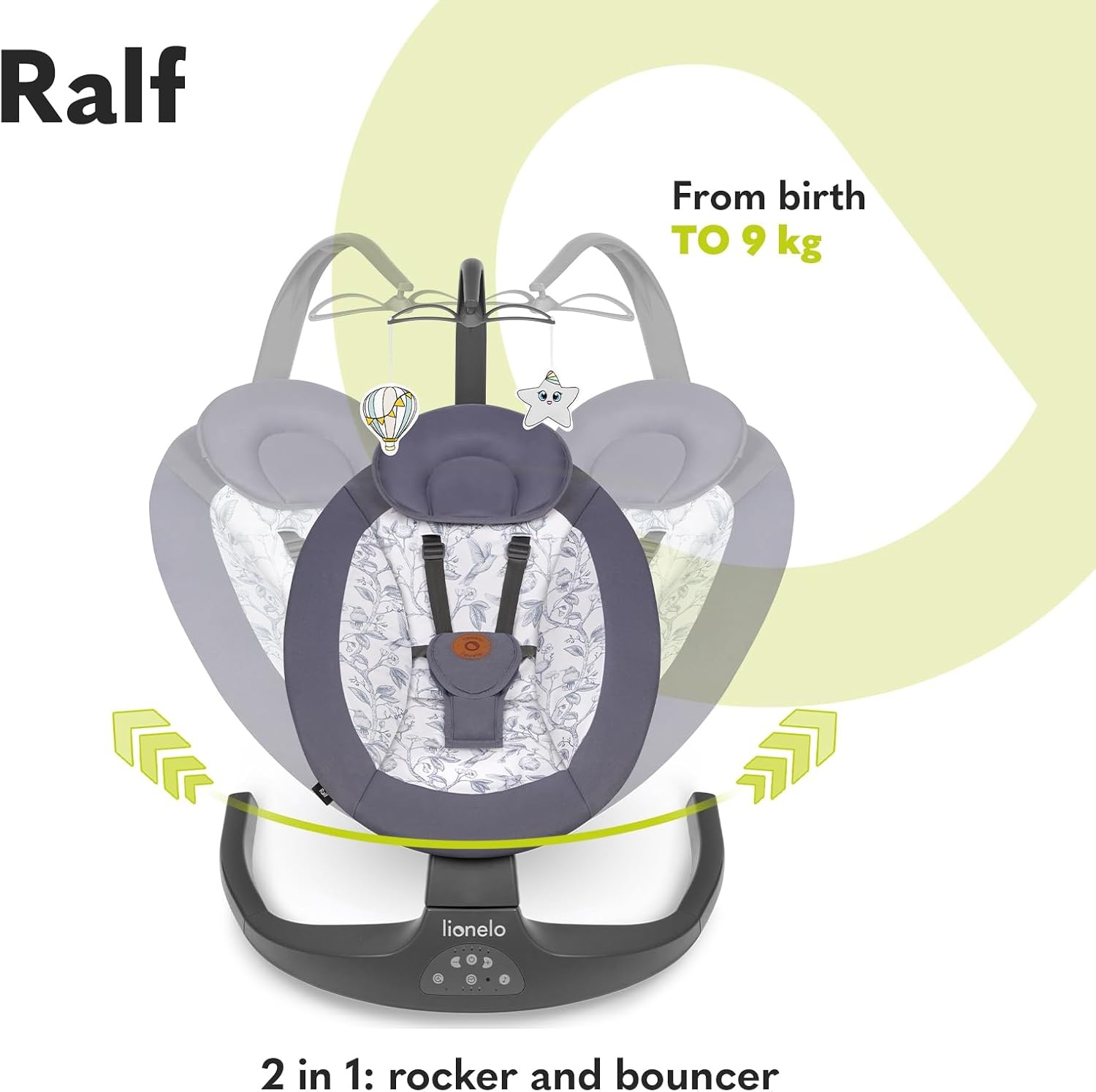 Lionelo Ralf 2-in-1 Babywipstoel en Schommel - Grijs/Wit - Automatisch