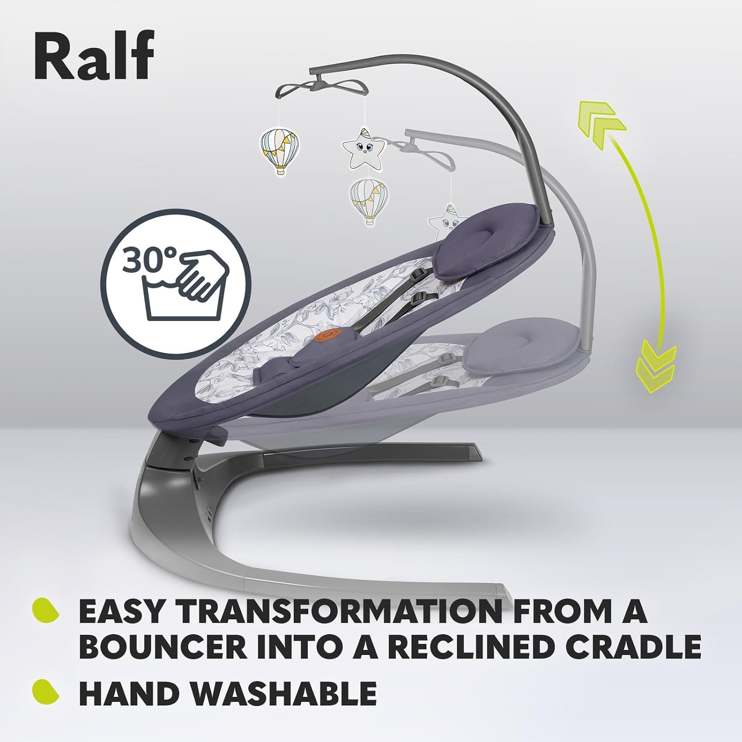 Lionelo Ralf 2-in-1 Babywipstoel en Schommel - Grijs/Wit - Automatisch