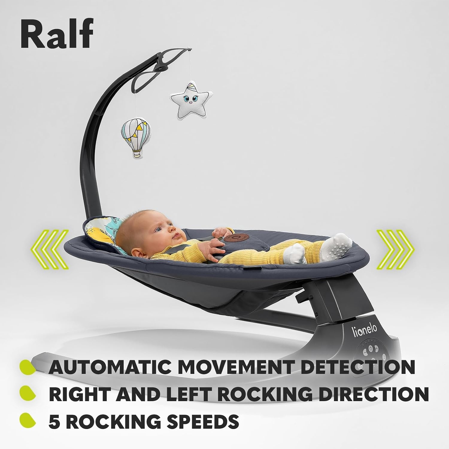 Lionelo Ralf 2-in-1 Babywipstoel en Schommel - Grijs/Wit - Automatisch